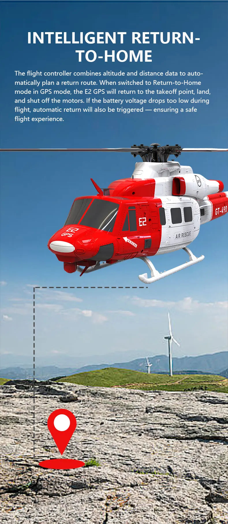 2025 New 1:35 Goosky E2 Remote-Controlled Helicopter Gps Intelligent Drone Resembling Real Uh-1y Helicopter