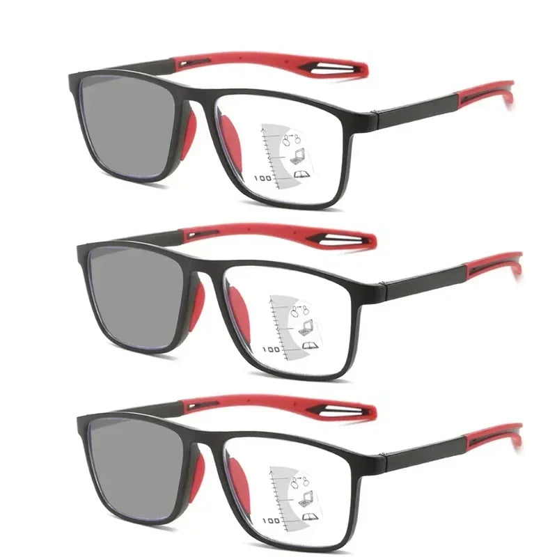 Color Changing Multifocal Reading Glasses Outdoor Anti Slip Anti Blue Light Presbyopia Eyewear Photochromic Multifocal Glasses
