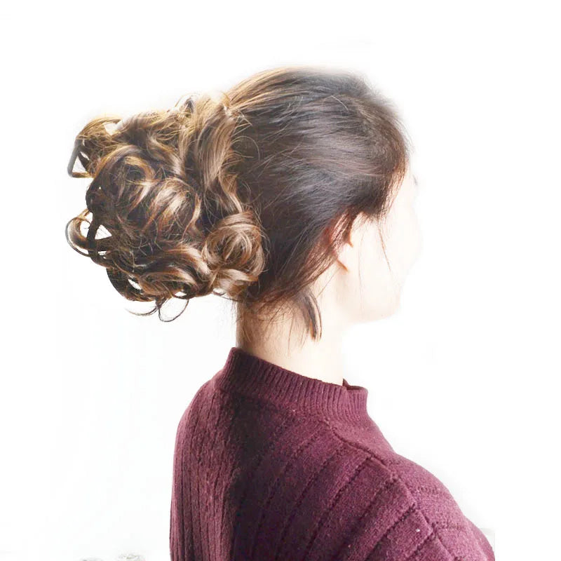 Synthetic Curly Messy Bun With Combs Scrunchie Chignon Dish Hair Bun Extension Clip in Hair Bun Hairpiece for Women Girls