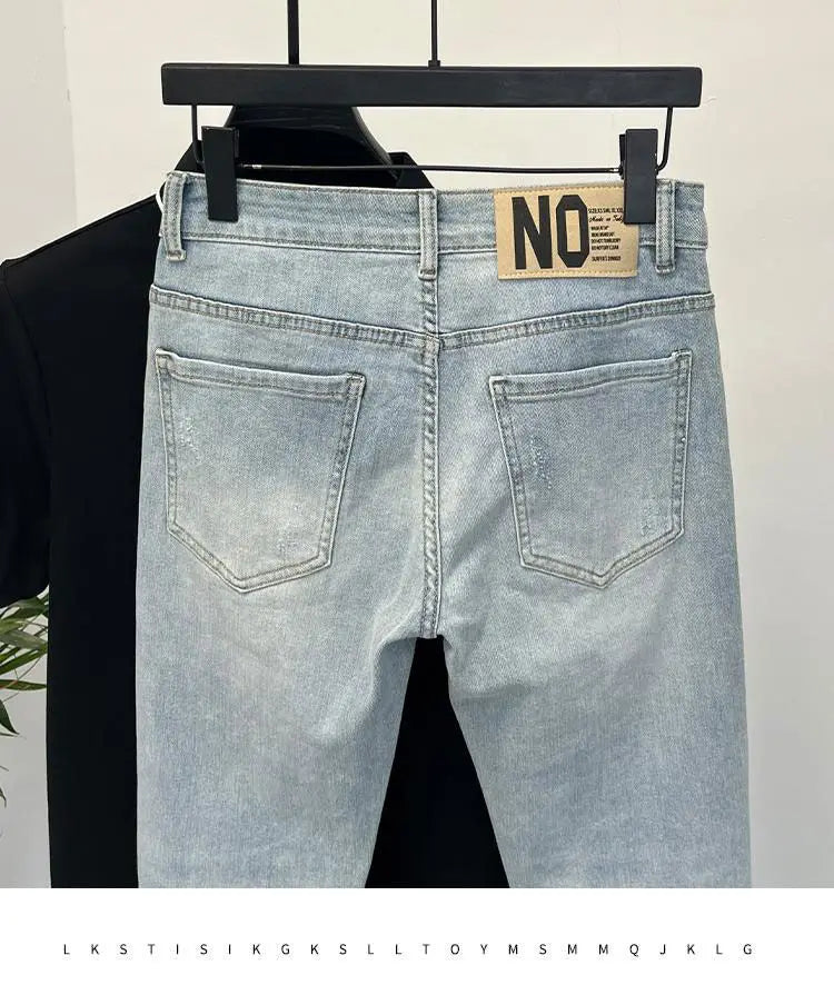 Jeans Men's Trendy Brand Light-colored Fashion Youth Casual Pants Cowboy Simple Ruffian Handsome Slim-fitting Skinny Jeans Men