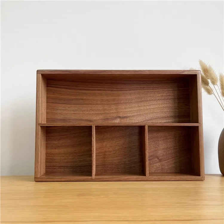 Compartment Solid Walnut Desk Organizer Precision-Crafted Wooden Storage Box for Office Supplies & Stationery