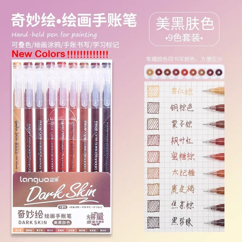 Languo 198/6 PCS Morandi Gel Pen Student Diary Scrapbook Painting DIY Gel Pen Set Coloring Book Drawing Pen School Supplies