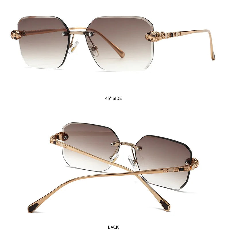Retro Rectangle Rimless Sunglasses Women 2026 Luxury Designer Punk Square Sun Glasses for Ladies UV400 Gradient Eyewear Shades