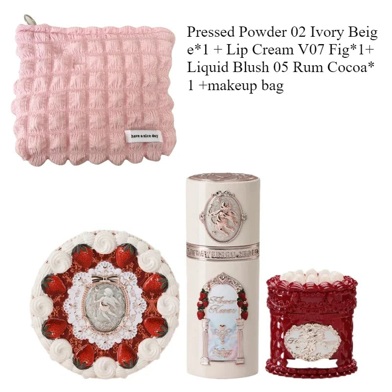 Makeup Set Flower Knows Strawberry Cupid Collection 6 Color Eyeshadow Palette Embossed Blusher Shine Lipstick Kit Maquiagem