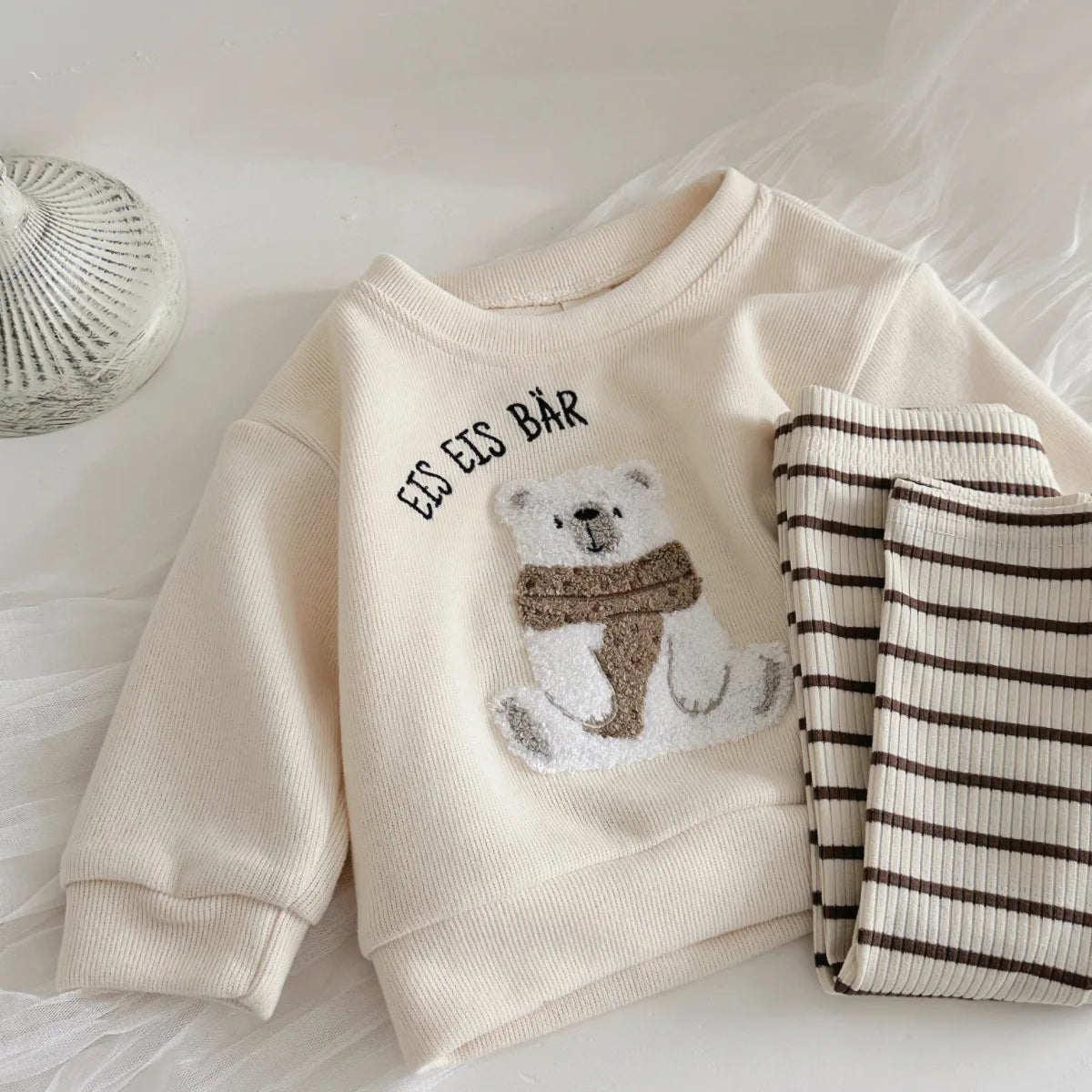 2Pcs Baby Girl Clothes Sets Newborn Kids Clothing Children Toddler Infant Outfit Cartoon Bear Embroidery Long Sleeves Top Pants