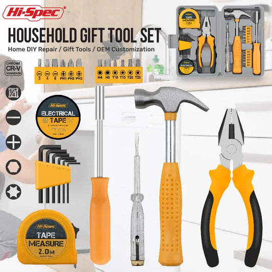 Hi-Spec 24PC Hand Tool Sets Household Home Repair Tool Set Screwdriver Tool Box Set Scissors Claw Hammer Tools For Home Use