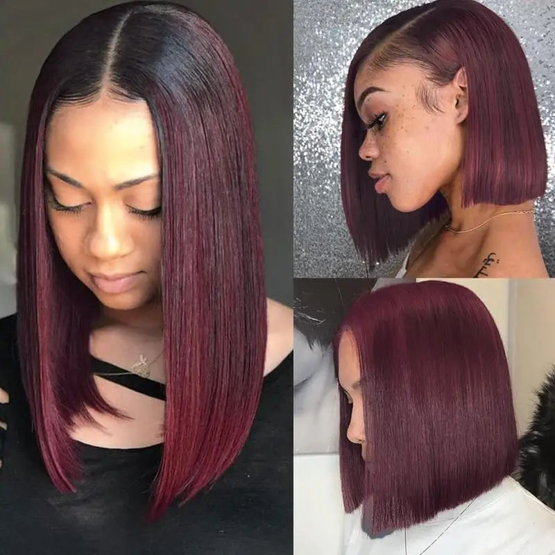 Bone Straight Short Bob Wig Human Hair Wigs For Women Burgundy 4x4 Lace Wigs 1B 99J Bob Wigs Brazilian Human Hair Pre Plucked
