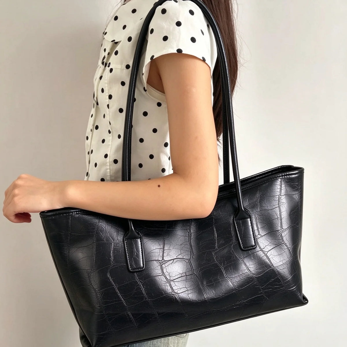 Luxury Vintage Crocodile-embossed Tote,women's Large-capacity Shoulder Handheld Bag,stylish Minimalist Casual Commuter Tote Bags