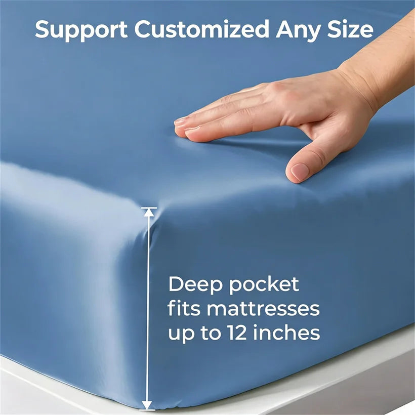 Pure Natural Mulberry Silk Fitted Sheet with All Around Elastic Band Soft Silky Breathable Mattress Cover Luxury Anti-Slip Sheet