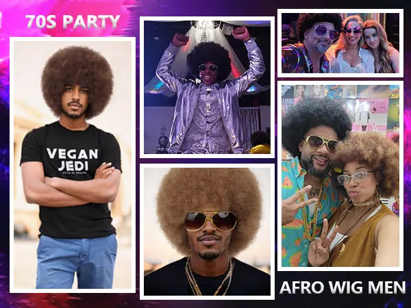 Synthetic 70S 80S Men’s Afro Wig for Disco Party Hippie Extensionsro Curly Retro Disco Rocker Wigs for Costume Halloween Cosplay