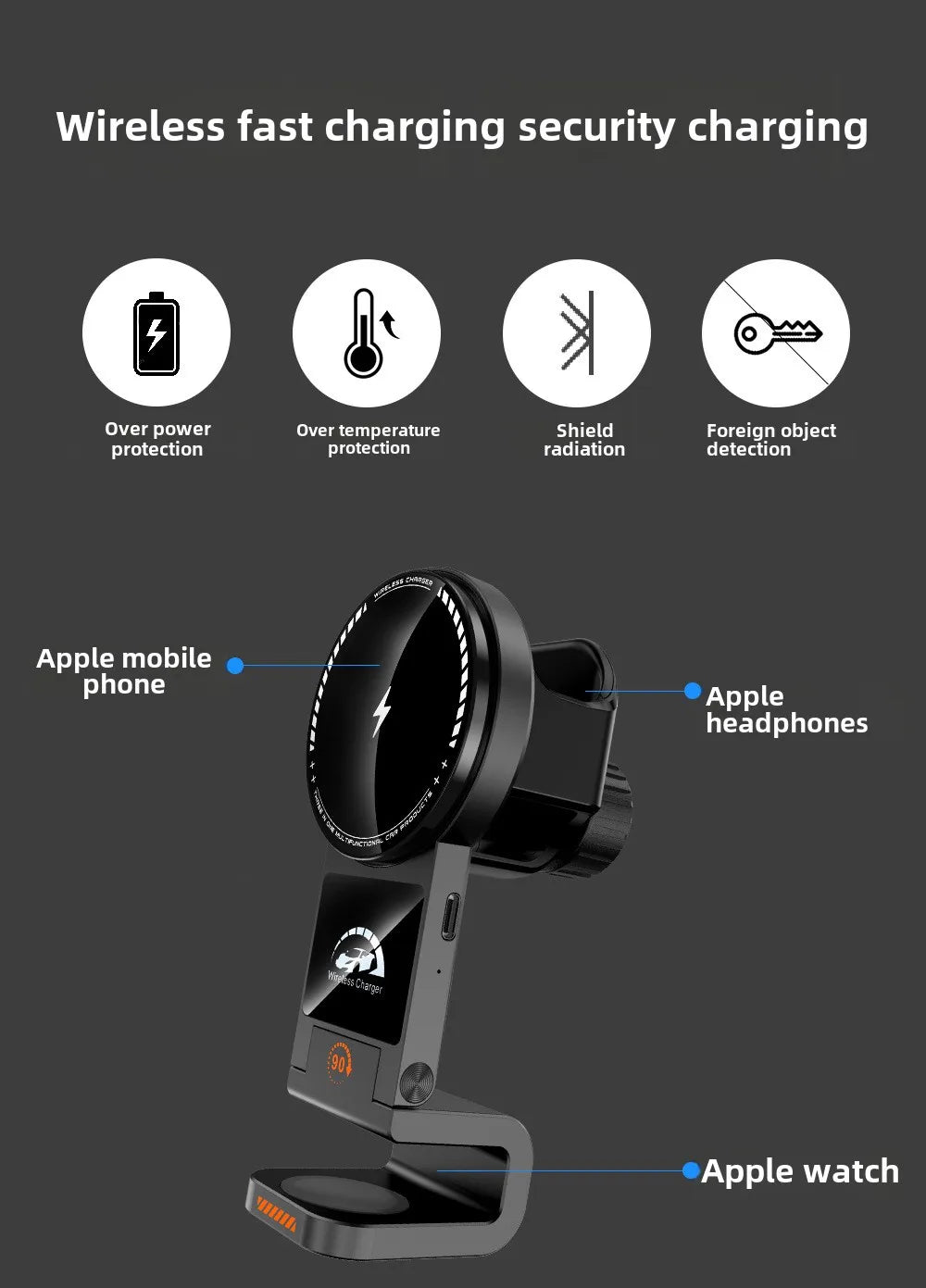 Magnetic Wireless Charger Car Phone Holder 15W Fast Charging  Air Outlet Hook Mount Stand for Magsafe IPhone 16 Earphone Iwatch