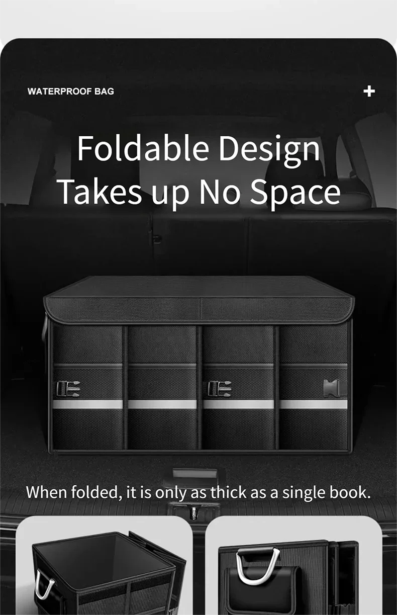 Heavy-Duty 72L Trunk Organizer for Car Large-Capacity Foladable Storage Box High-Density Oxford Cloth Waterproof Car Organizer