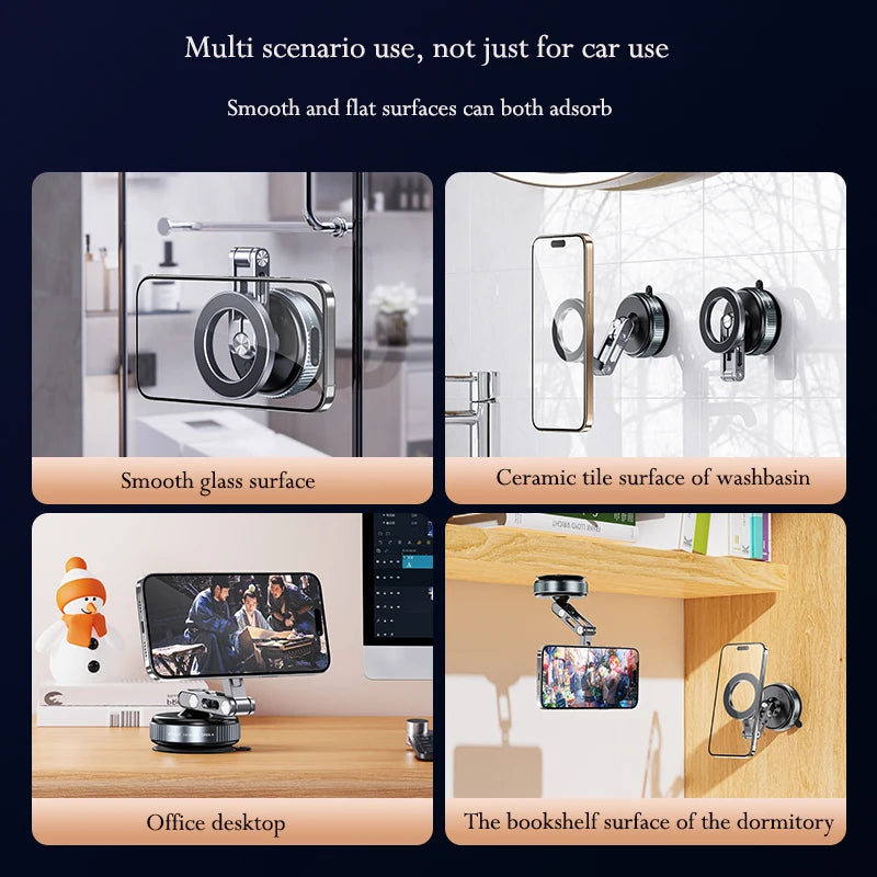 Magnetic Car Phone Holder, Mechanical Vacuum Suction Phone Holder, 360°Rotating Folding Car Navigation Gym Streaming Bracket