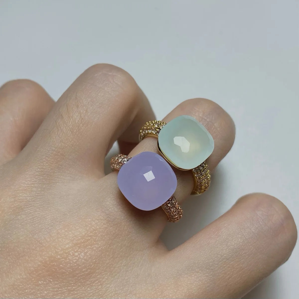 12.6mm   Ring Candy Style Zircon Ring Flat Pink Green Purple Crystal Ring For Women Candy Ring Fashion Jewelry Gift