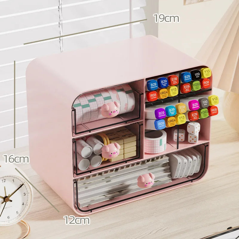 2-layer Cartoon Creative Pen Holder Storage Box Office Desktop Rabbit Makeup Organizer Children's Girls Student Desk Organizer