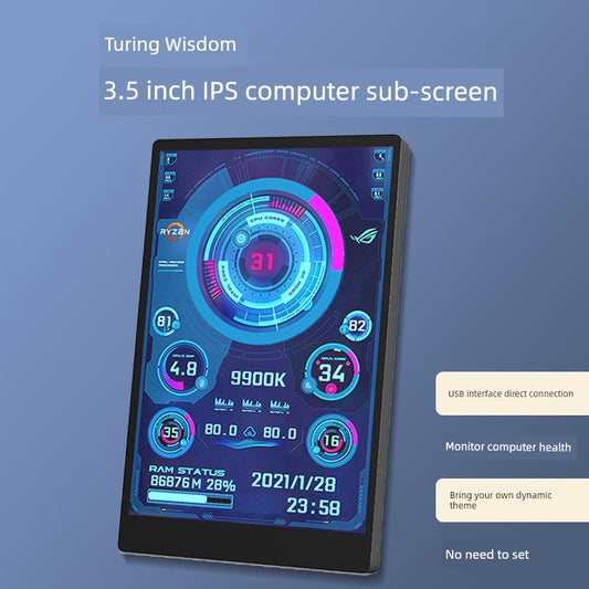 Turing Zhixian 3.5-Inch Computer Chassis Sub-Screen IPs Full View USB-C Sub-Screen Computer Temperature Monitoring