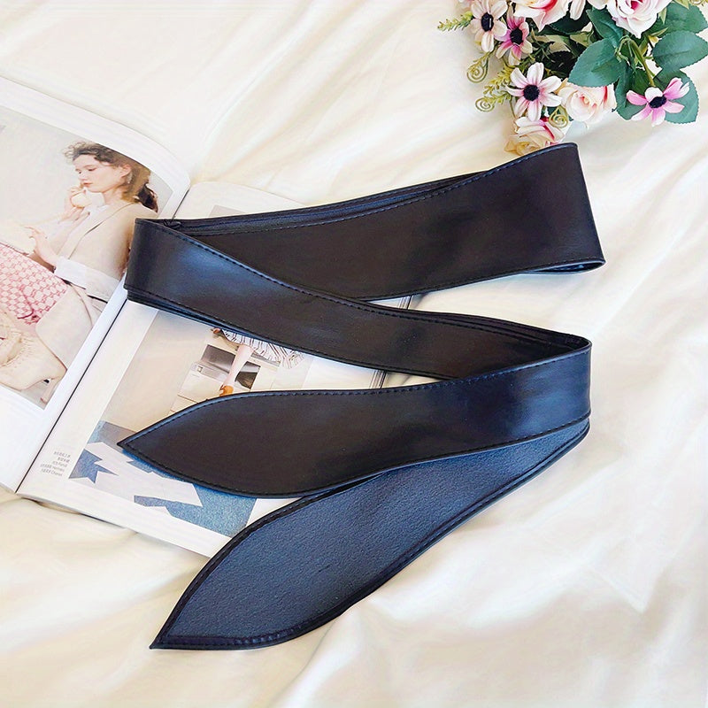 Black Bowknot Obi Belt  Lace Up Tied Knot Corset PU Wide Belts Cinch Waistband Elegant Dress Coat Girdle For Women