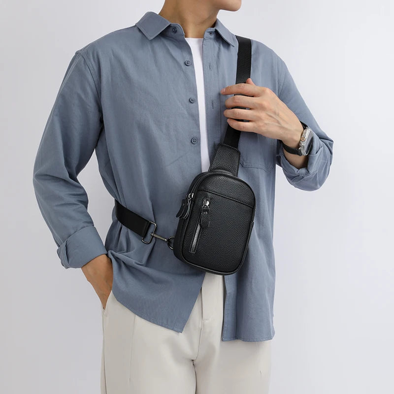 Luxury Genuine Leather Men's Chest Pack Shoulder Bags Fashion Messenger Sling bag Brand Travel Bags Crossbody Unisex Sac Wallet