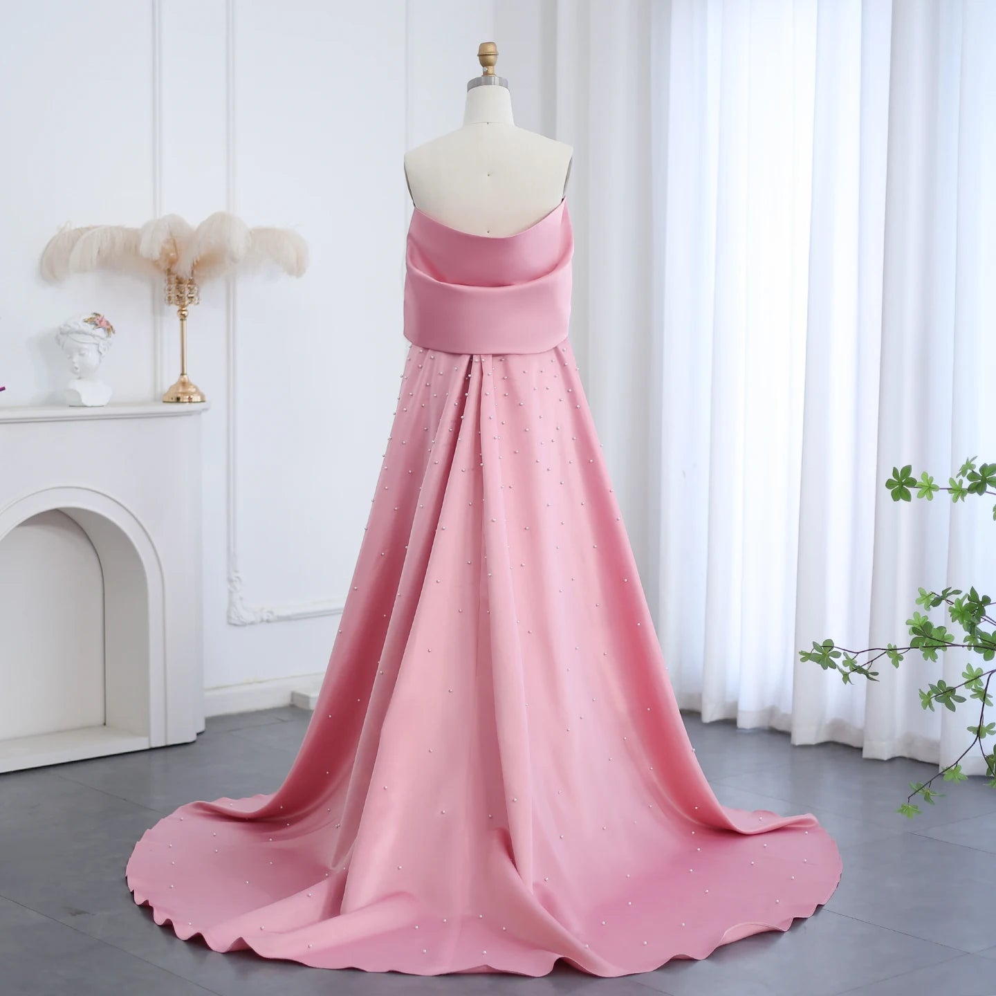 Sharon Said Luxury Dubai Pink Satin Evening Dresses with Train Off Shoulder Arabic for Wedding Party Gowns SS481 Customized