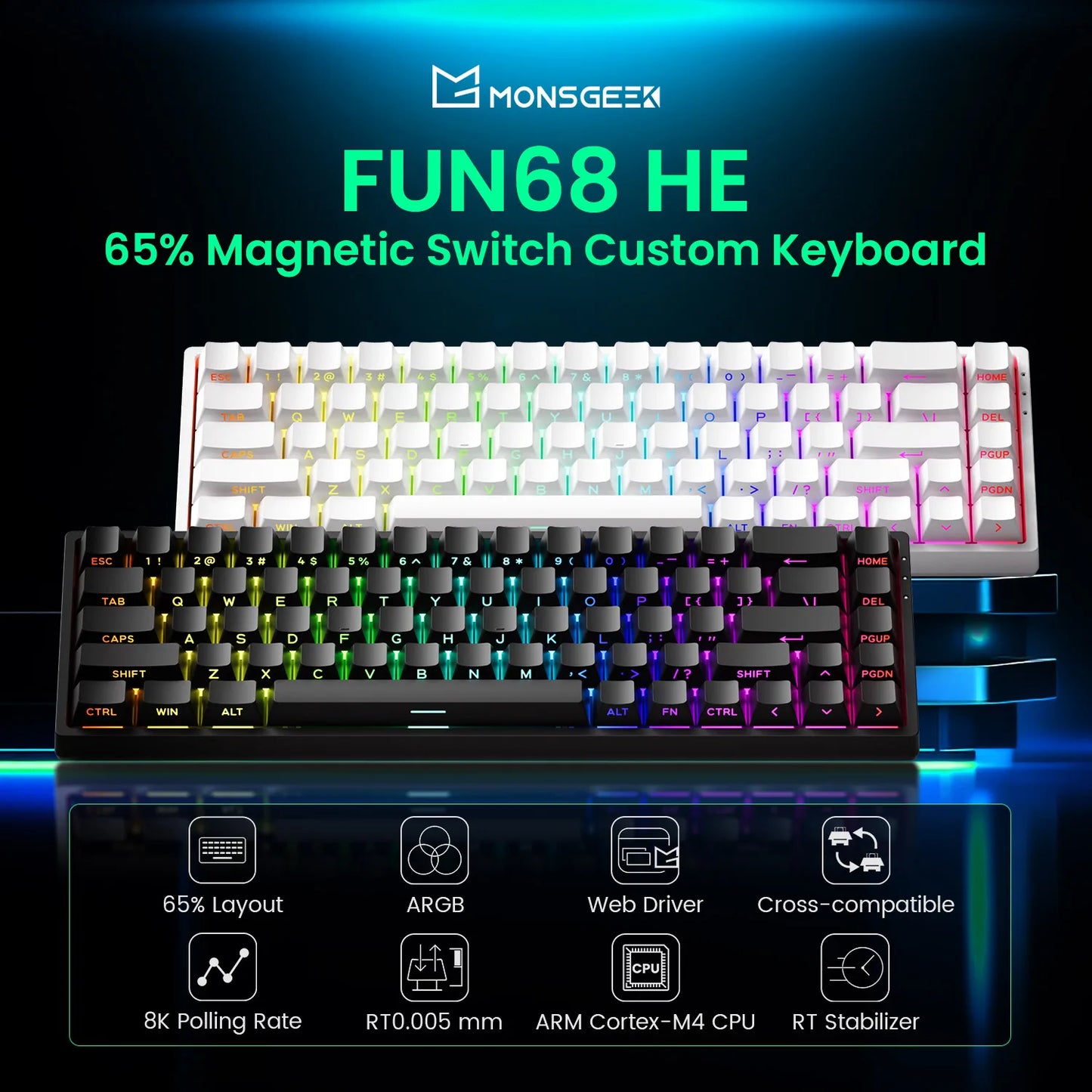 Akko MonsGeek FUN68 FUN60 PRO&MAX  HE Magnetic Keyboard 60% 65%Gaming Keyboards Rapid Trigger 8K Custom Keyboard Gamer Esports