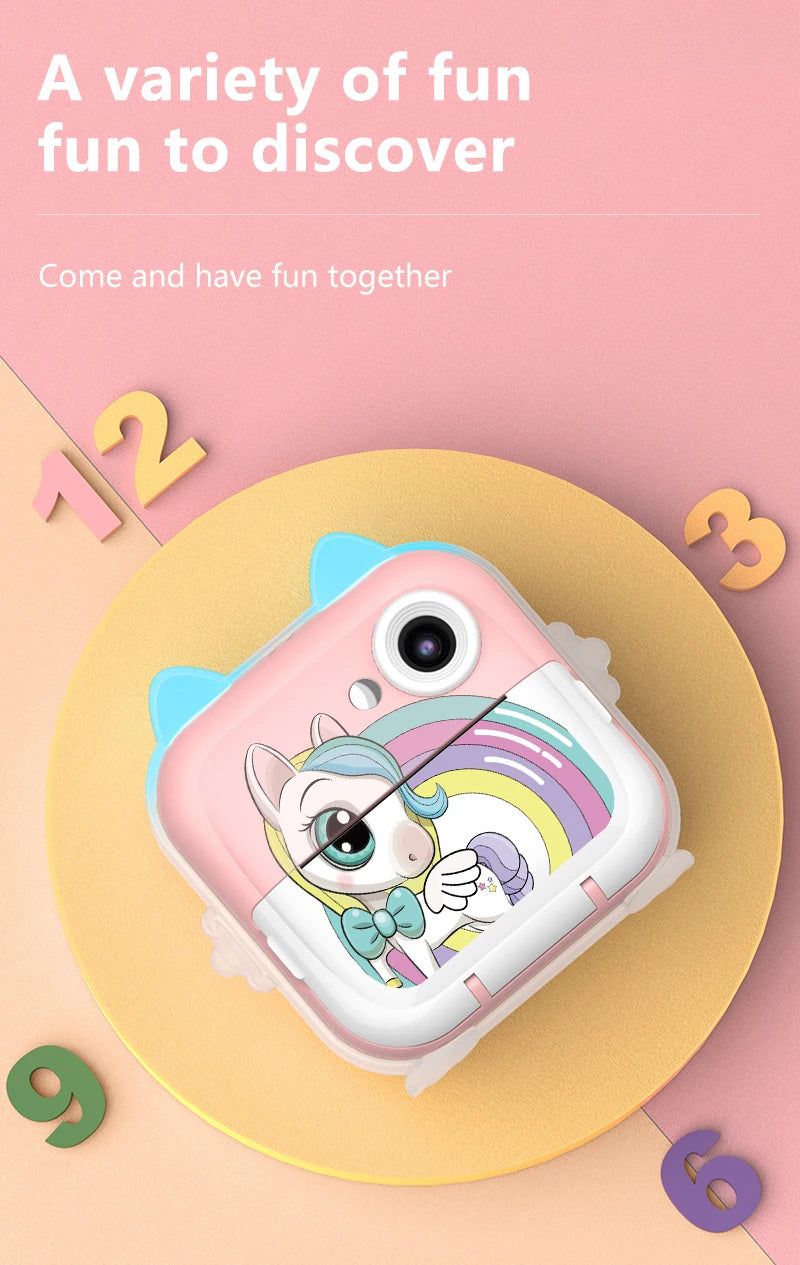 Print Camera for Kids Bluetooth Wireless Inkless Instant Print Connected APP Take Photo Video Record Camera Boys Girls Gift Toys
