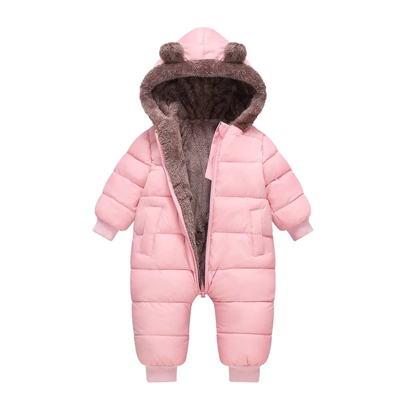 Autumn Winter Newborn Boys Girls Rompers Fleece-lined Zipper Keep Warm Hooded Bodysuits For Baby Kids Children Birthday Present
