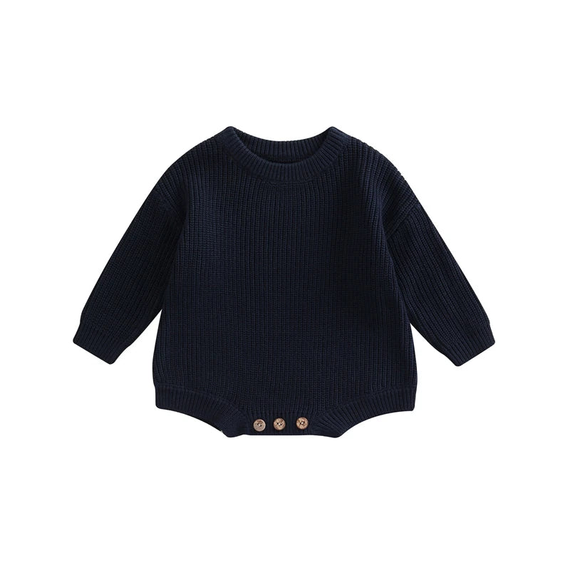 Newborn Baby Girl Boy Autumn Winter Clothes Solid Color Knit Long Sleeve Sweater Rompers Jumpsuit Casual New born Warm Outfits
