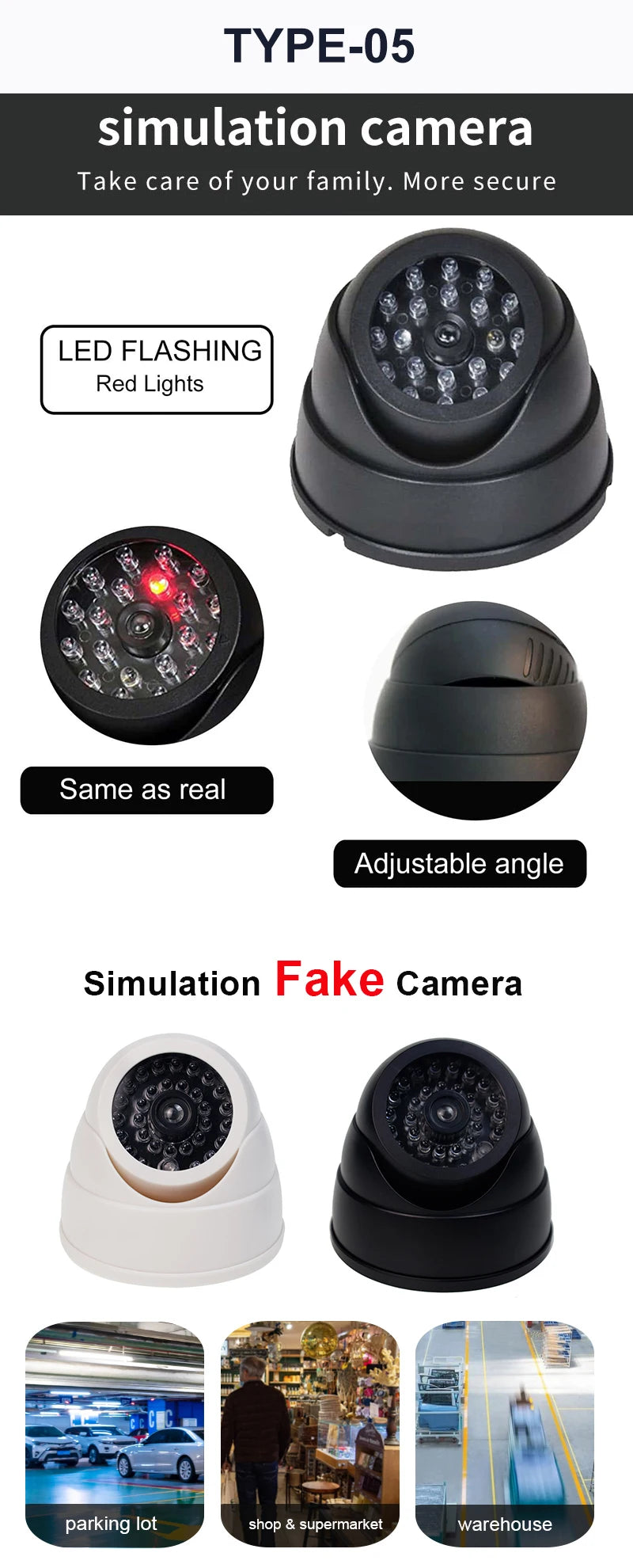 1PC Dummy Fake Camera with LED Red Light, Battery Operated, No Wiring Required, Indoor Outdoor Fake Dome Security Camera
