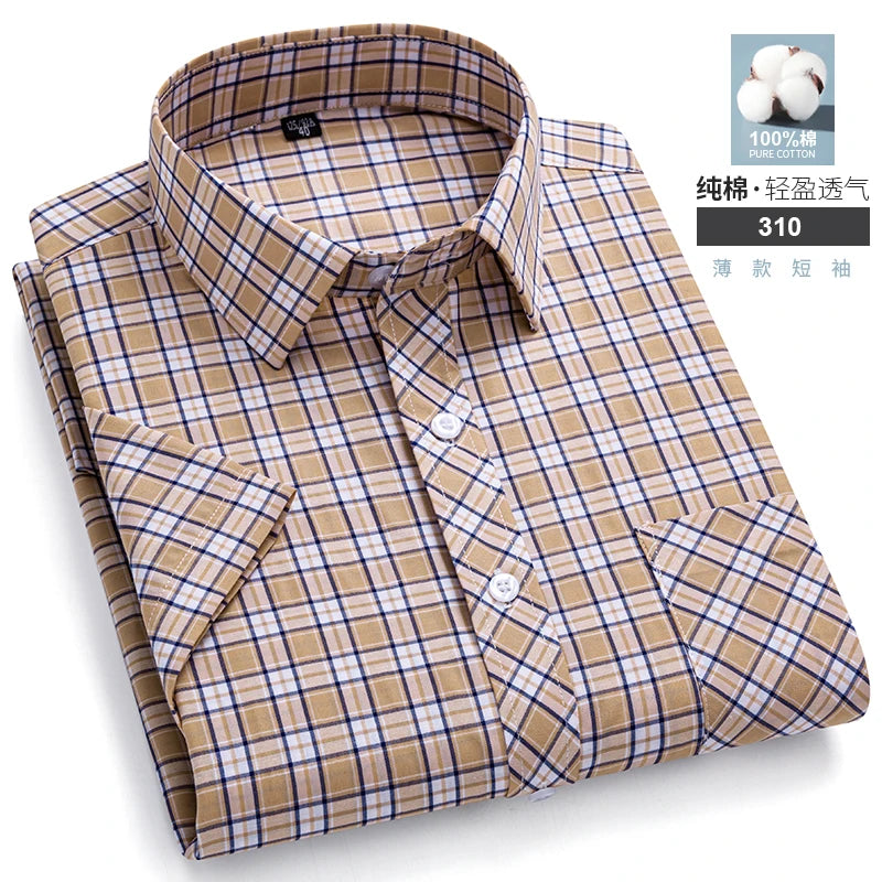 Short Sleeve Shirts For Man Summer England Preppy Classic Checked Clothing New Fashion Plaid Cotton Businessman Casual Shirts