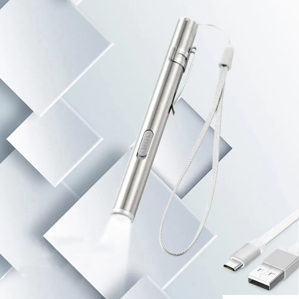 Stainless Steel Doctors Pen Light Yellow/ White Light with Steel Clip Nurse Pocket Flashlight Portable Water-proof