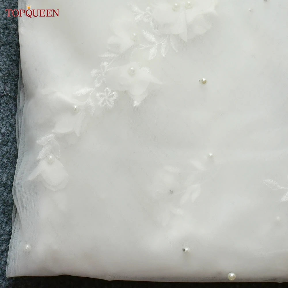 TOPQUEEN V52 3D Flowers Wedding Veil with Pearls  Bridal Veils Long Train Bridal Shower Veu Of Bride 3 Meter  Veu de Noiva