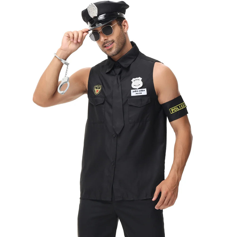 Halloween Costumes Handsome Men Police Uniform Top Purim Carnival Party Cosplay Cop Officer Fancy Clothing