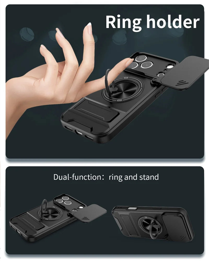 Armor Funda For iPhone 17 Pro Max Case Magnetic Ring Stand Lens Protect Coque For iPhone17 Pro 17Pro Max Wireless Charging Cover