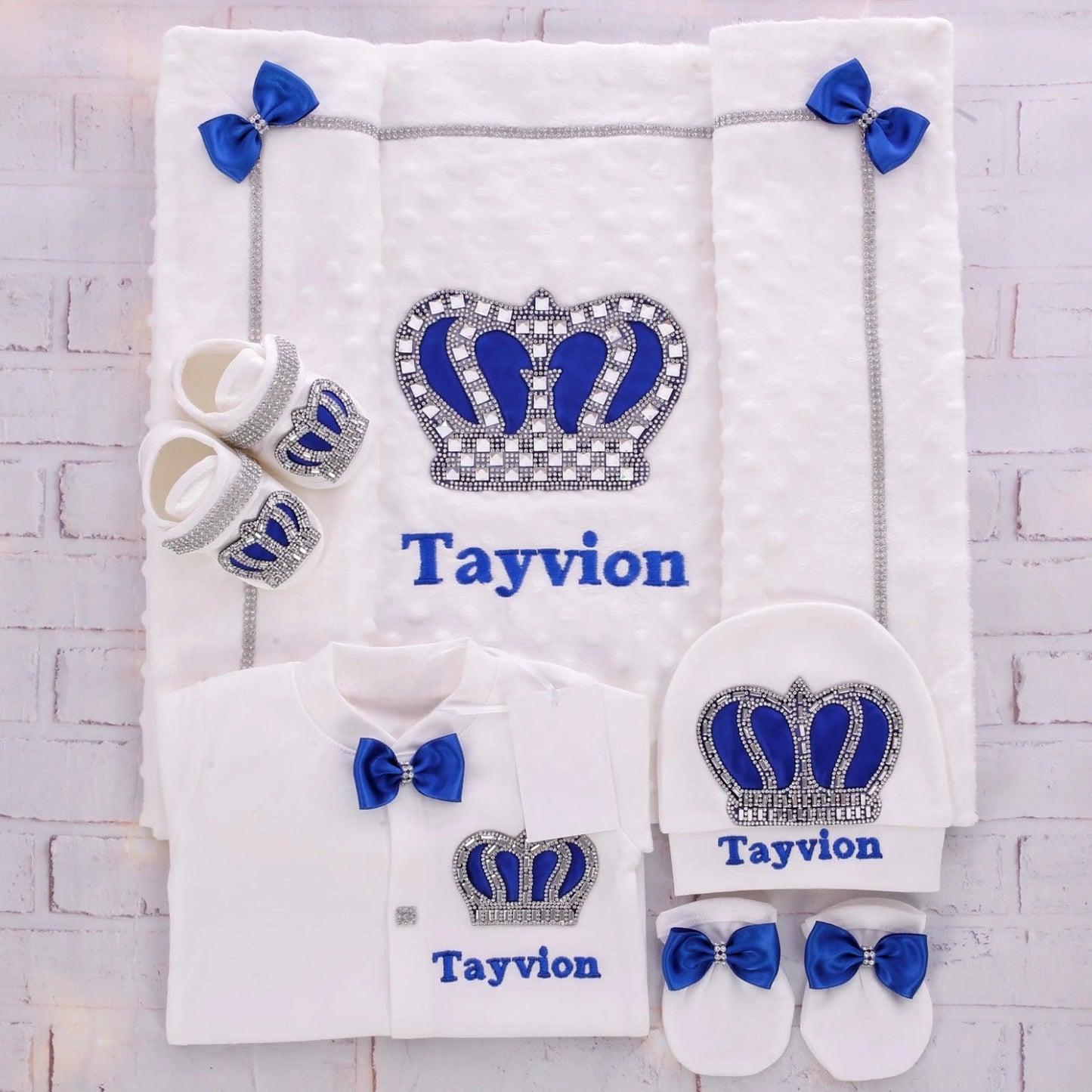 Dollbling Newborn 5pcs Layette Outfits Set Baby Tuxedo Outfit 0-3M Handmade Embroidery Wheat Jewels Crown Parajams Gift Set