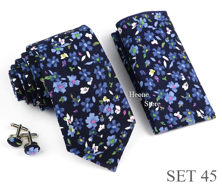Hot Sell 3PC Chic Elegant Floral Tie Set Pocket Square Cufflinks For Men Women Wedding Party Dinner Suit Tuxedo Accessory Gift