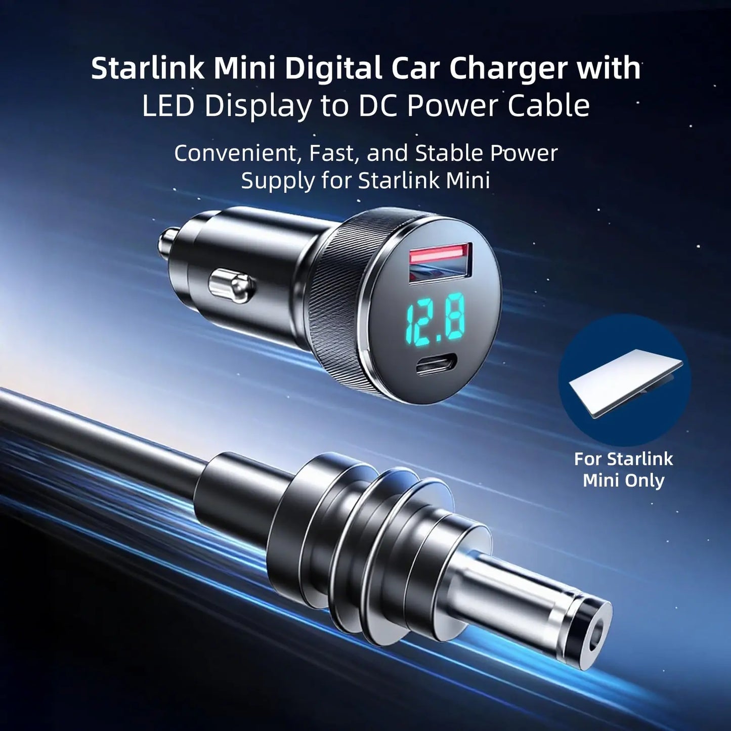 3-in-1 Starlink Mini Cable 3M/5M High Speed Charging USB C/USB A Ports,12-24V Starlink mini car Charger to DC Cable Waterproof
