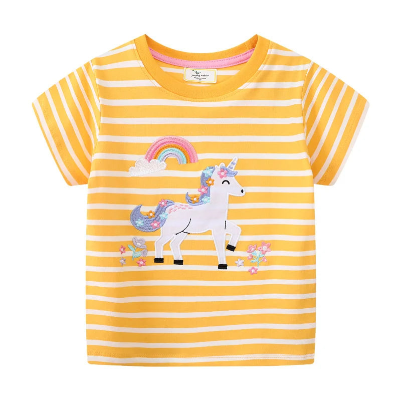Jumping Meters 2-7T Animals Print 100% Cotton Baby Girls Tees Cotton Summer Toddler Clothes Kids Tops Children's Tshirts