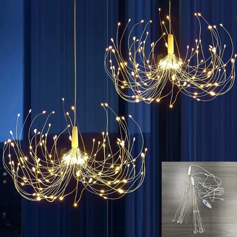 4pcs Solar Firework Lights LED Copper Wire with 8 Modes Solar Powered for Outdoor Wedding Christmas Party Solar Garden Light