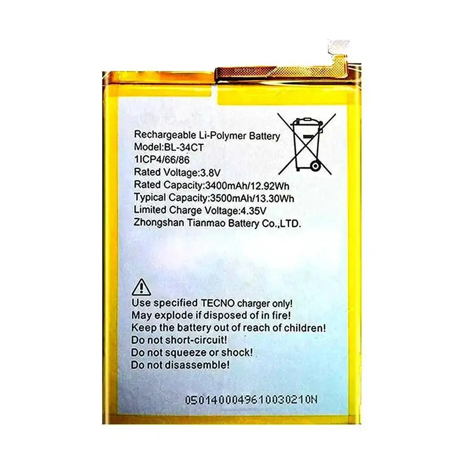 Mobile Phone Battery For Tecno Camon 11S BL-34CT High-Efficiency Durable 3500Mah