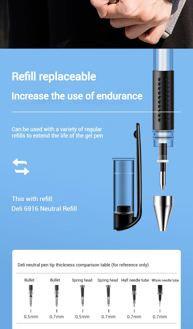 Deli 12-Pack Gel Pen Set 0.5mm Ballpoint Black Blue Red Ink Colors Writing Tools for School Office Stationery Supplies