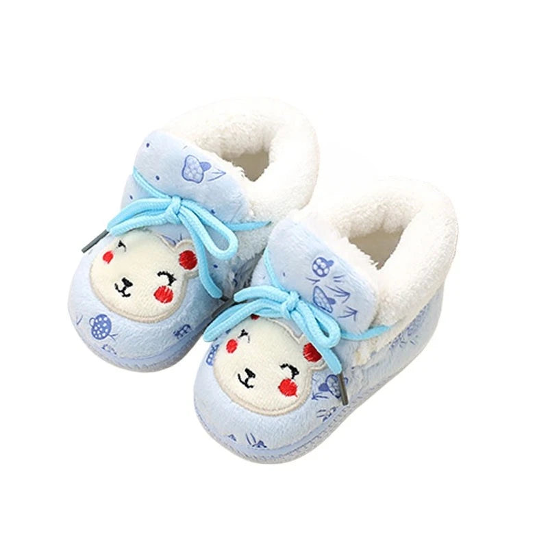 Baby Walking Shoes with Warm Plush Kids First Walker Boots Comfortable Cute 2025 Winter New Girls Casual Boots with Cute Bears