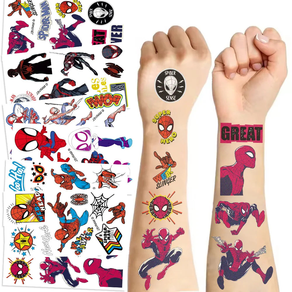 10Pcs/set Marvel Cartoon Spider Man Temporary Tattoo Stickers Cute Spider Man Tattoo For Funny Birthday Party Gifts