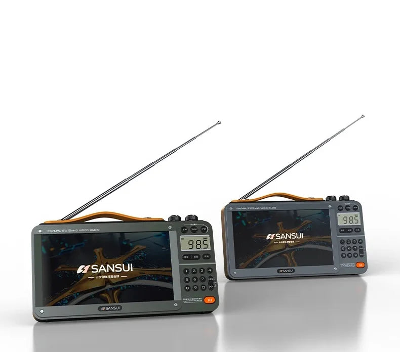 SANSUI Portable FM/MW/SW Radio 7-inch HD LED Display Radio Wireless Bluetooth Speakers Dual TF Card Slot MP4 Video Music Player