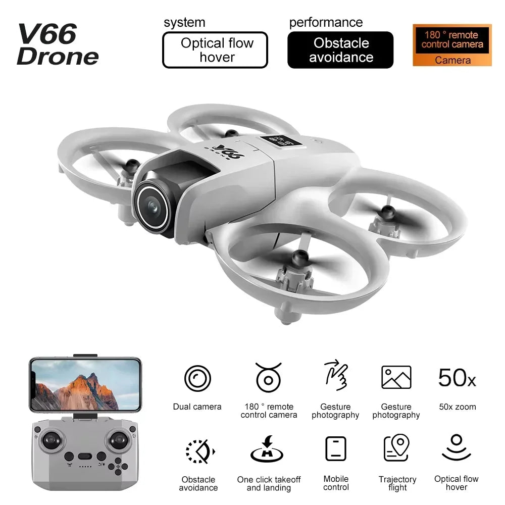 New V66 Mini RC Aerial Photography Drone Professional Wide Angle HD Camera Foldable Obstacle Avoidance Helicopter High Altitude