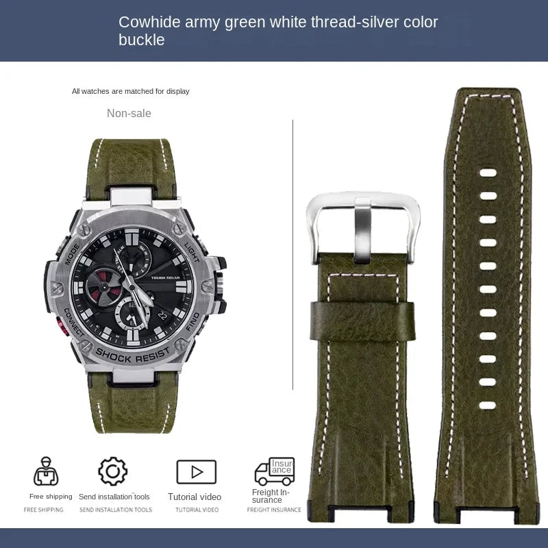 for Casio GST-S130/S110/S120/W130l/B100/W300 Strap Belt Genuine Leather Nylon Men's Watch Band Replacement bracelet Accessories