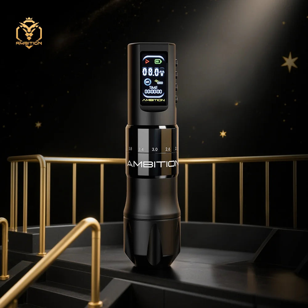 Ambition C2 Kit Wireless Tattoo Machine Pen 7 Adjustable Stroke Coreless Motor 1600mAh Battery Makeup Microplasty Pen For Tattoo