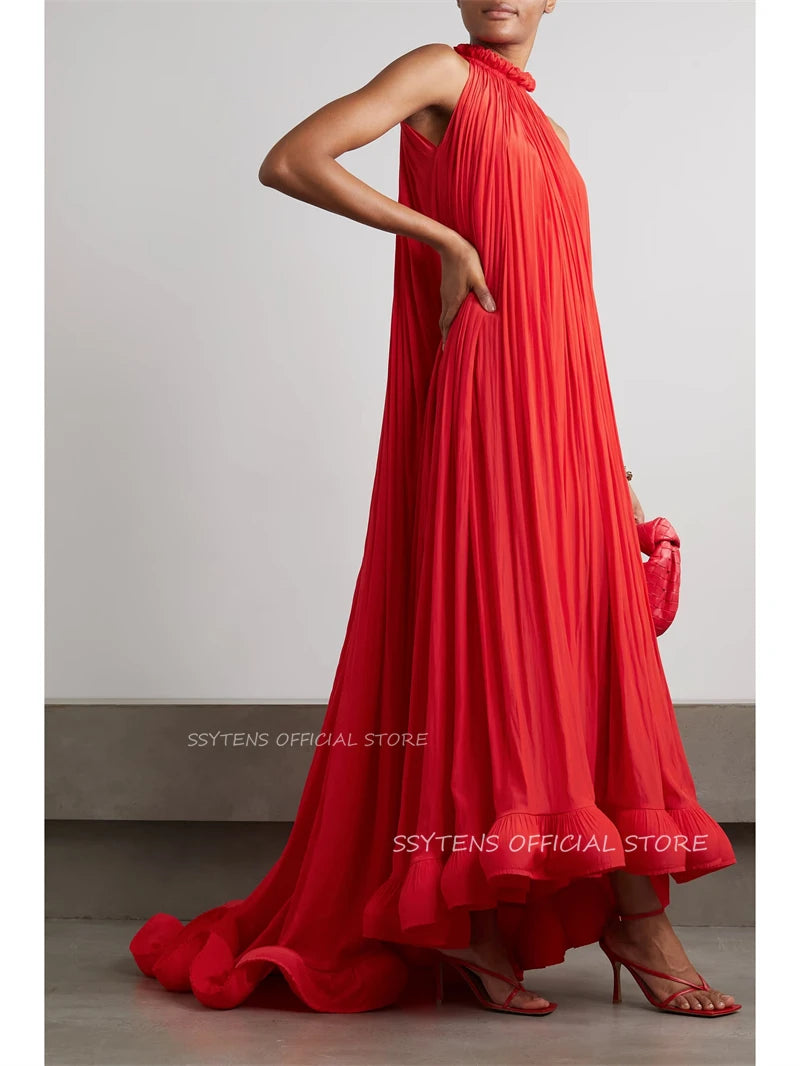 Red Chiffon Cocktail Gowns Customized Special Holiday Party Dress Stage Performance Formal Ceremony Evening Party Dress Summer