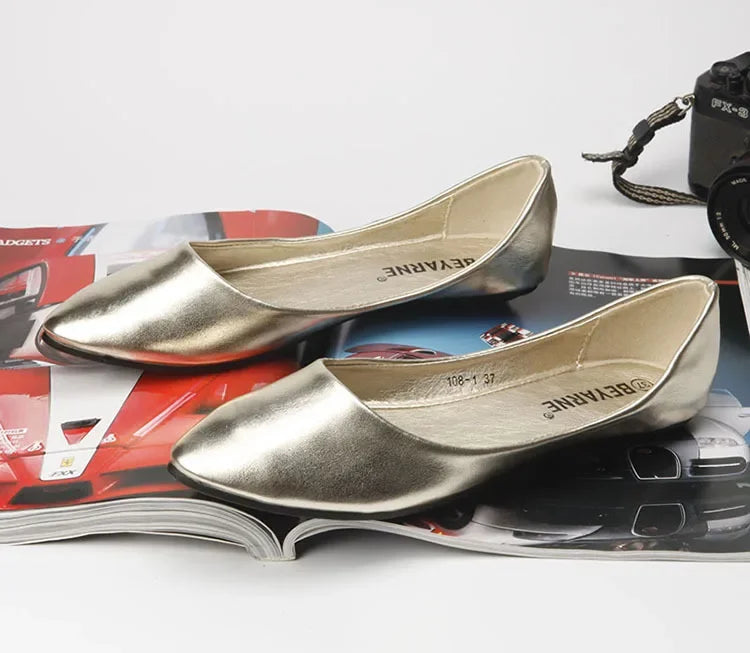 Women's Shoes Bright Surface Soft Leather Comfortable Flat Shoes Pointed Solid Color Shallow Mouth Single Shoe Zapatos Mujer