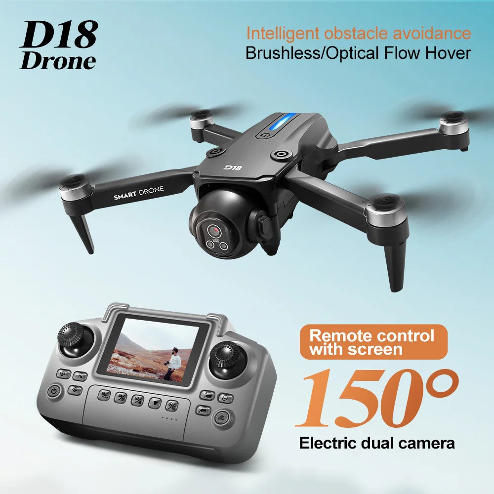 New D18 Drone 4K Professional HD 150° Electronic Adjustment Double Camera WIFI FPV With Screen Remote Control UAV Quadcopter Toy