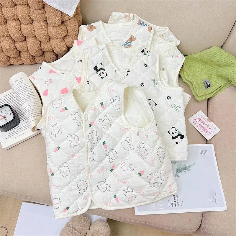 Spring Autumn Versatile Children Cotton Vest Cute Cartoon Boys Girls Infant Vests Winter Baby Warm Vest Coats Children Clothing
